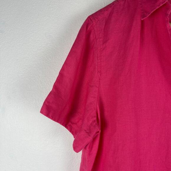 J. Crew Short Sleeve Popover 100% linen Dark Pink Chest Pocket Women's Small - Picture 5 of 9